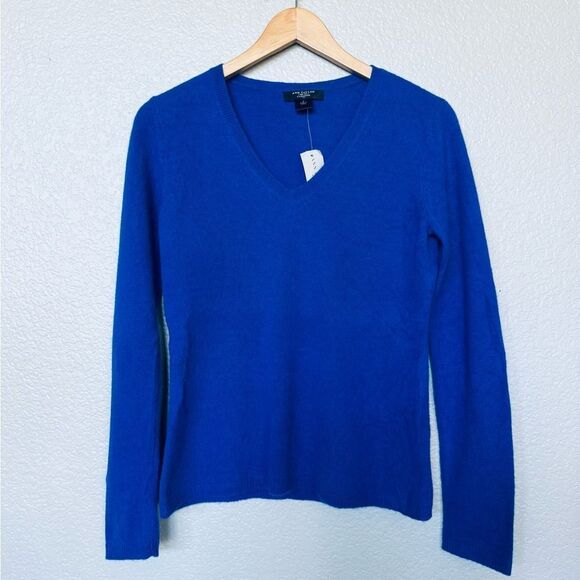 Ann Taylor Blue Cashmere V-Neck Sweater Top S - Picture 2 of 4